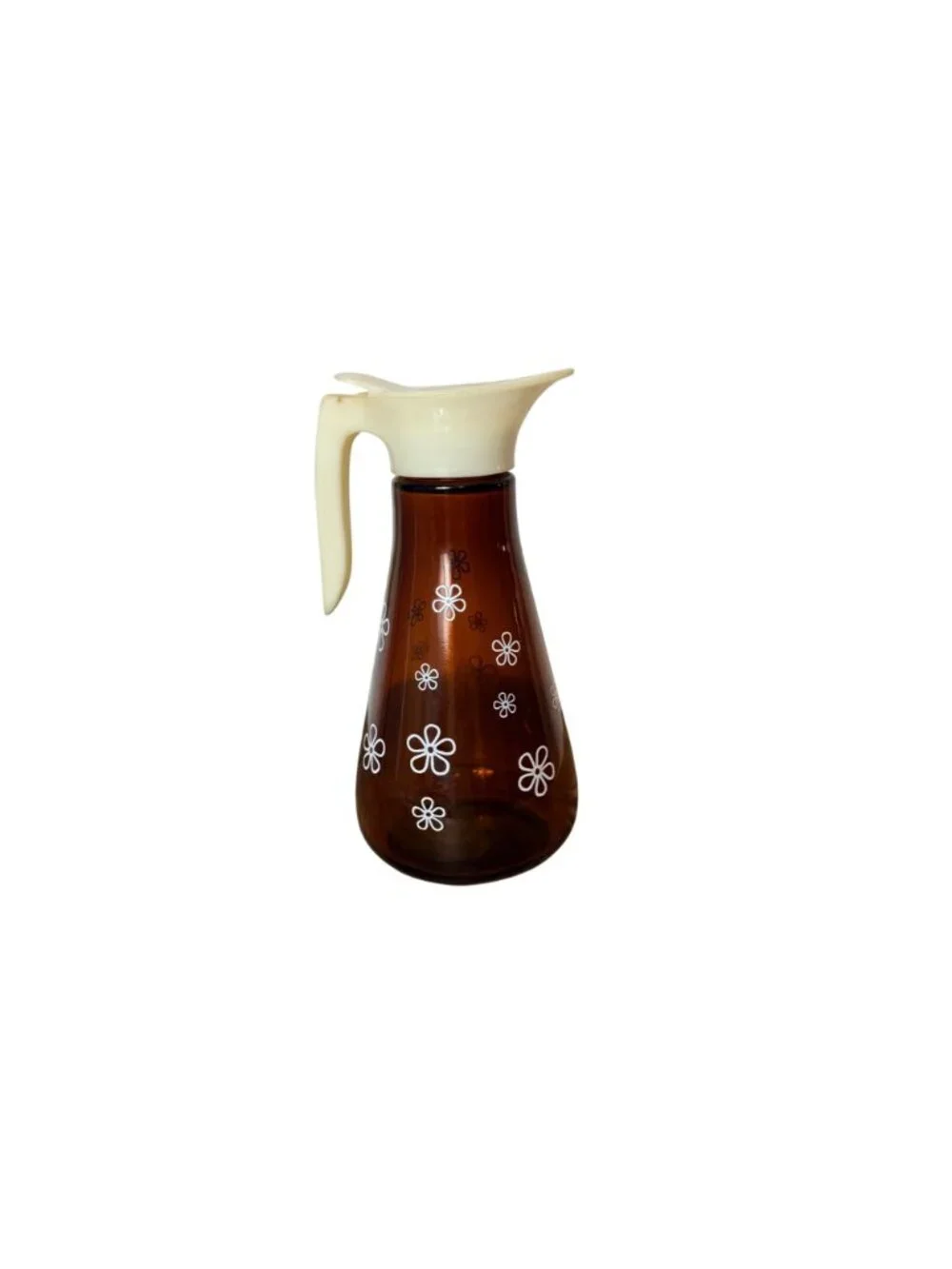 Thatcher Syrup Dispenser Amber Glass Daisy 16 Oz VTG 60s MCM Pitcher Retro Decor